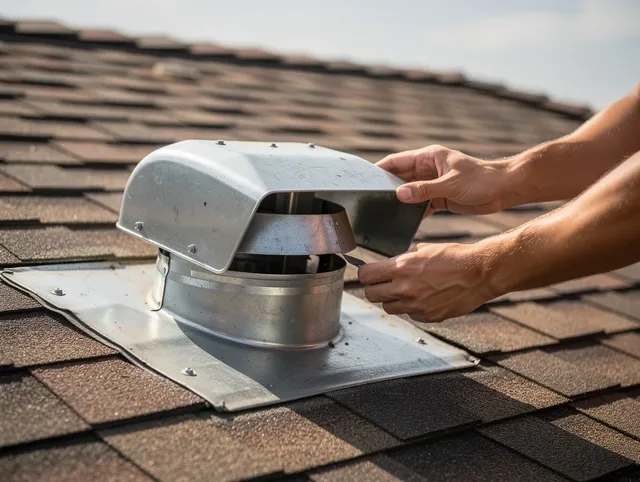 Beaumont Dryer Vent Cleaning certified technician safely cleaning a roof-mounted dryer vent in Beaumont