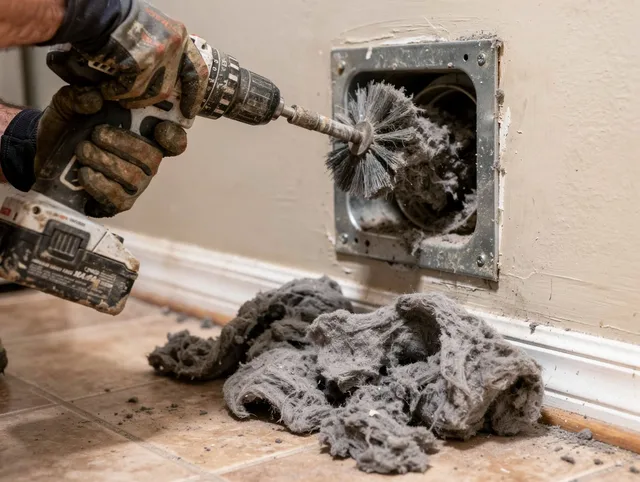Certified Beaumont Dryer Vent Cleaning technician performing dryer vent cleaning in Beaumont
