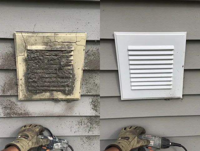 Beaumont Dryer Vent Cleaning technician installing high-quality dryer vent cover at a residential property in Beaumont