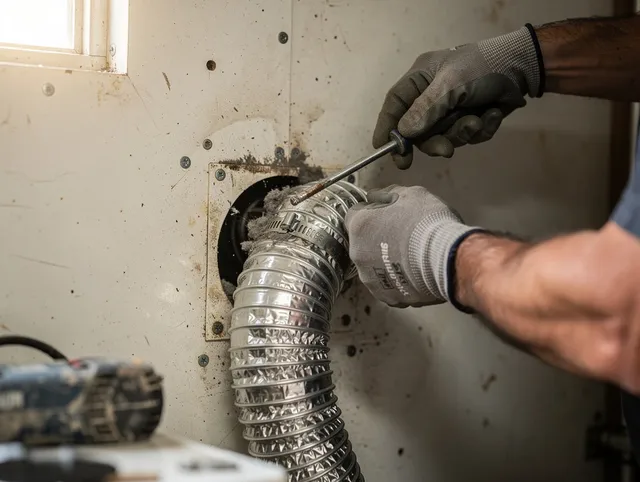 Beaumont Dryer Vent Cleaning technician performing precise dryer vent hose installation in Beaumont